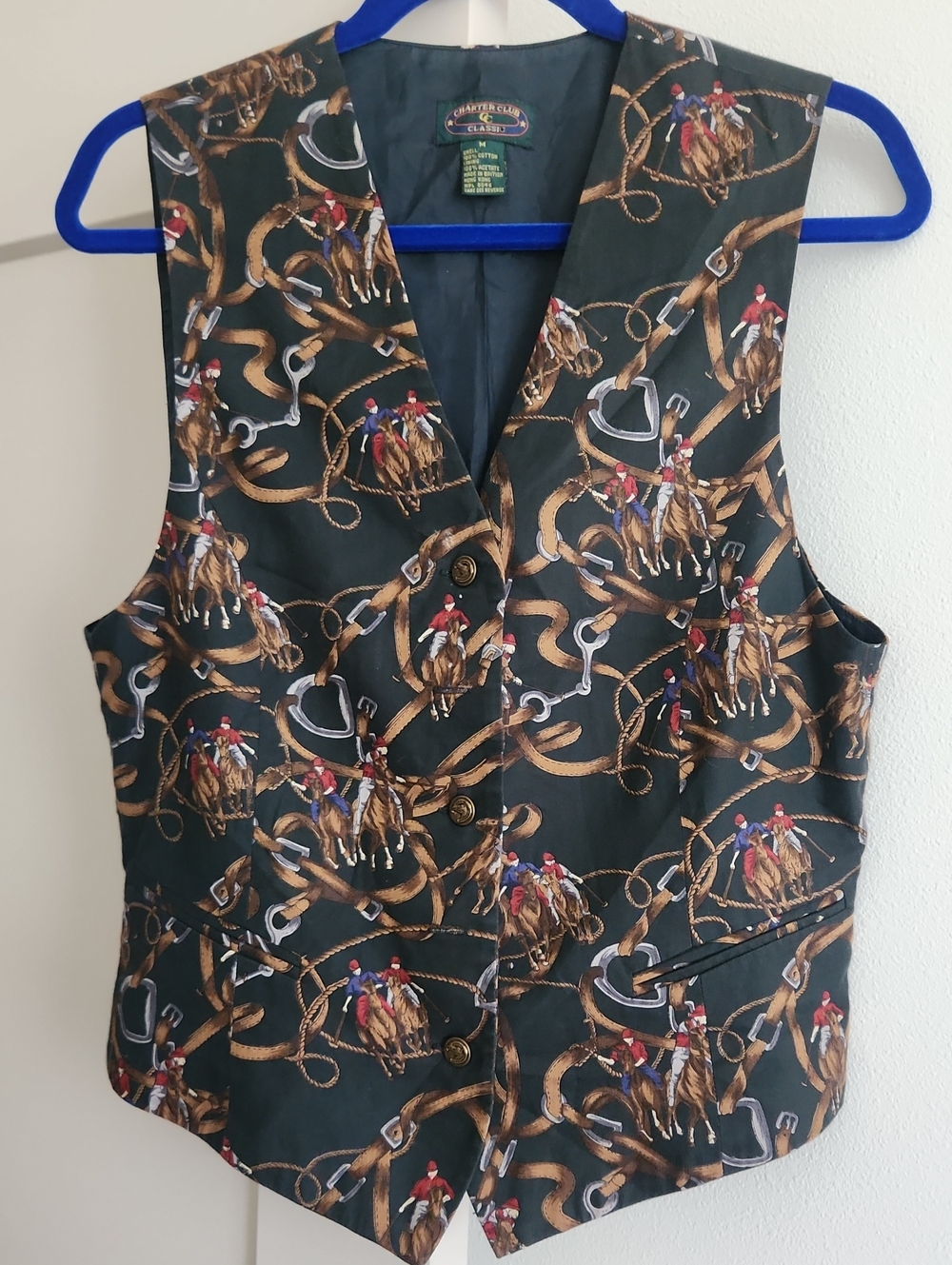Charter Club Equestrian Print Vest- Vintage